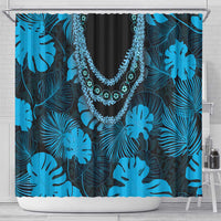 Blue Hawaii Kukui Nut Lei Shower Curtain Hawaiian Pattern Monstera Tropical Vibes LT14 - Polynesian Pride