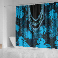 Blue Hawaii Kukui Nut Lei Shower Curtain Hawaiian Pattern Monstera Tropical Vibes LT14 - Polynesian Pride