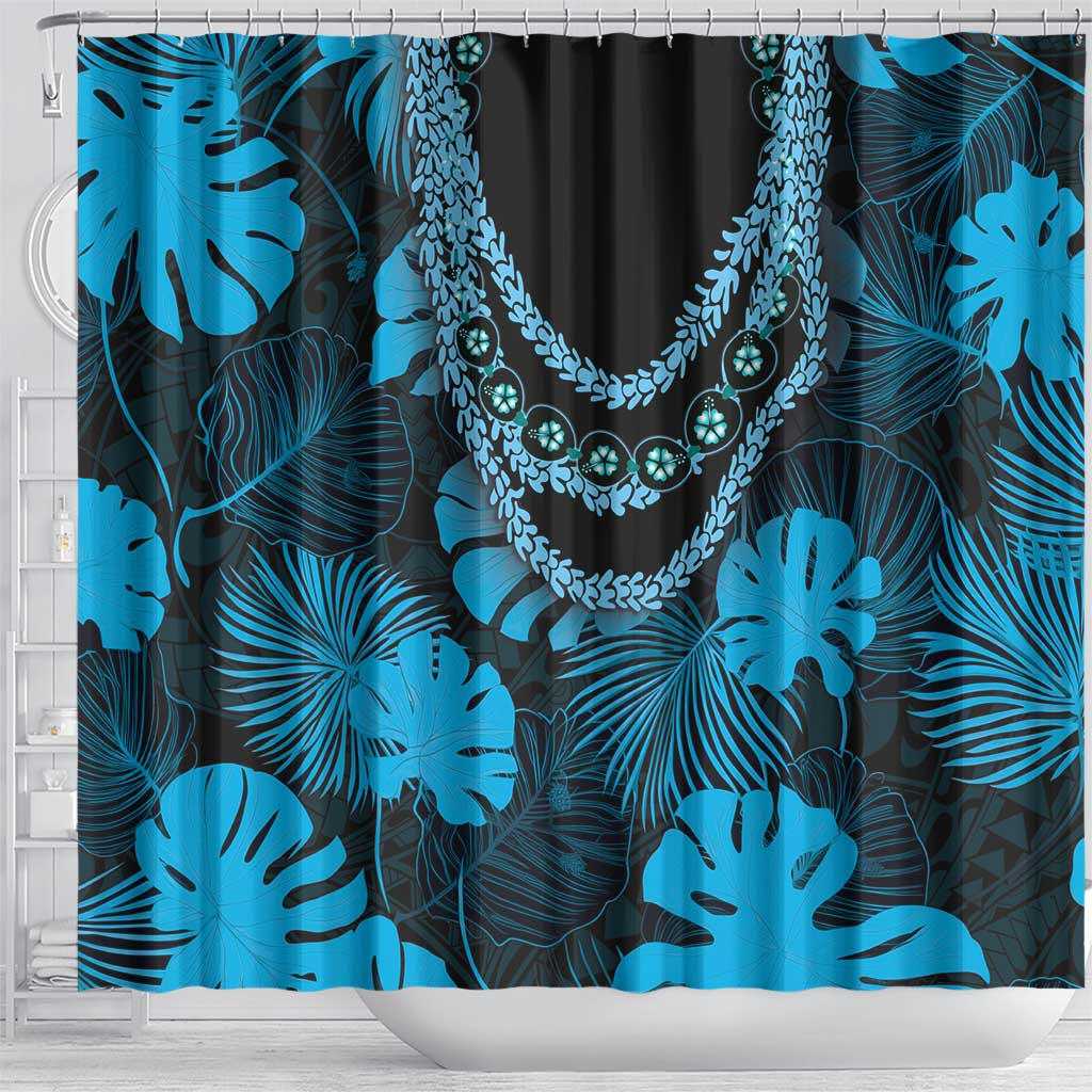 Blue Hawaii Kukui Nut Lei Shower Curtain Hawaiian Pattern Monstera Tropical Vibes LT14 - Polynesian Pride