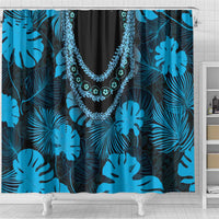 Blue Hawaii Kukui Nut Lei Shower Curtain Hawaiian Pattern Monstera Tropical Vibes LT14 - Polynesian Pride