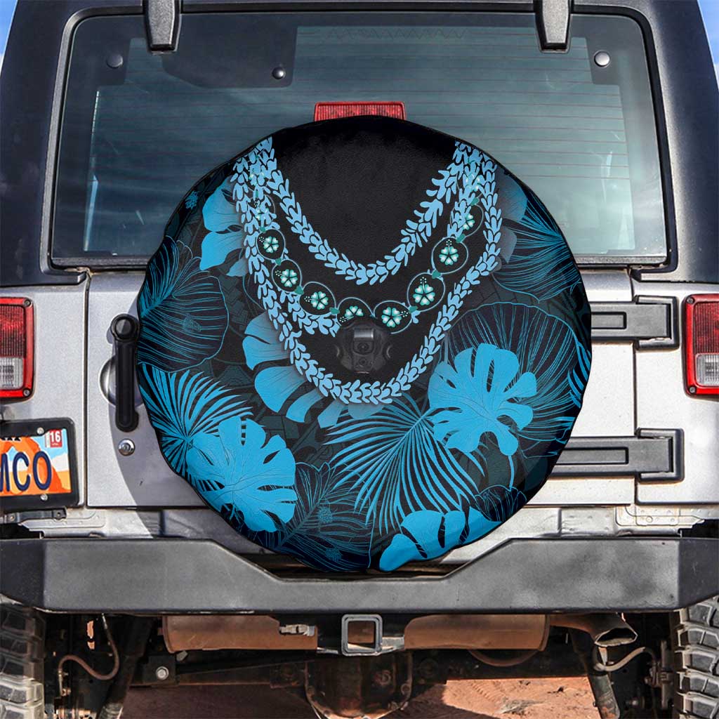 Blue Hawaii Kukui Nut Lei Spare Tire Cover Hawaiian Pattern Monstera Tropical Vibes LT14 Blue - Polynesian Pride