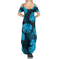 Blue Hawaii Kukui Nut Lei Summer Maxi Dress Hawaiian Pattern Monstera Tropical Vibes LT14 - Polynesian Pride