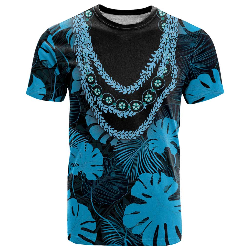Blue Hawaii Kukui Nut Lei T Shirt Hawaiian Pattern Monstera Tropical Vibes LT14 Blue - Polynesian Pride