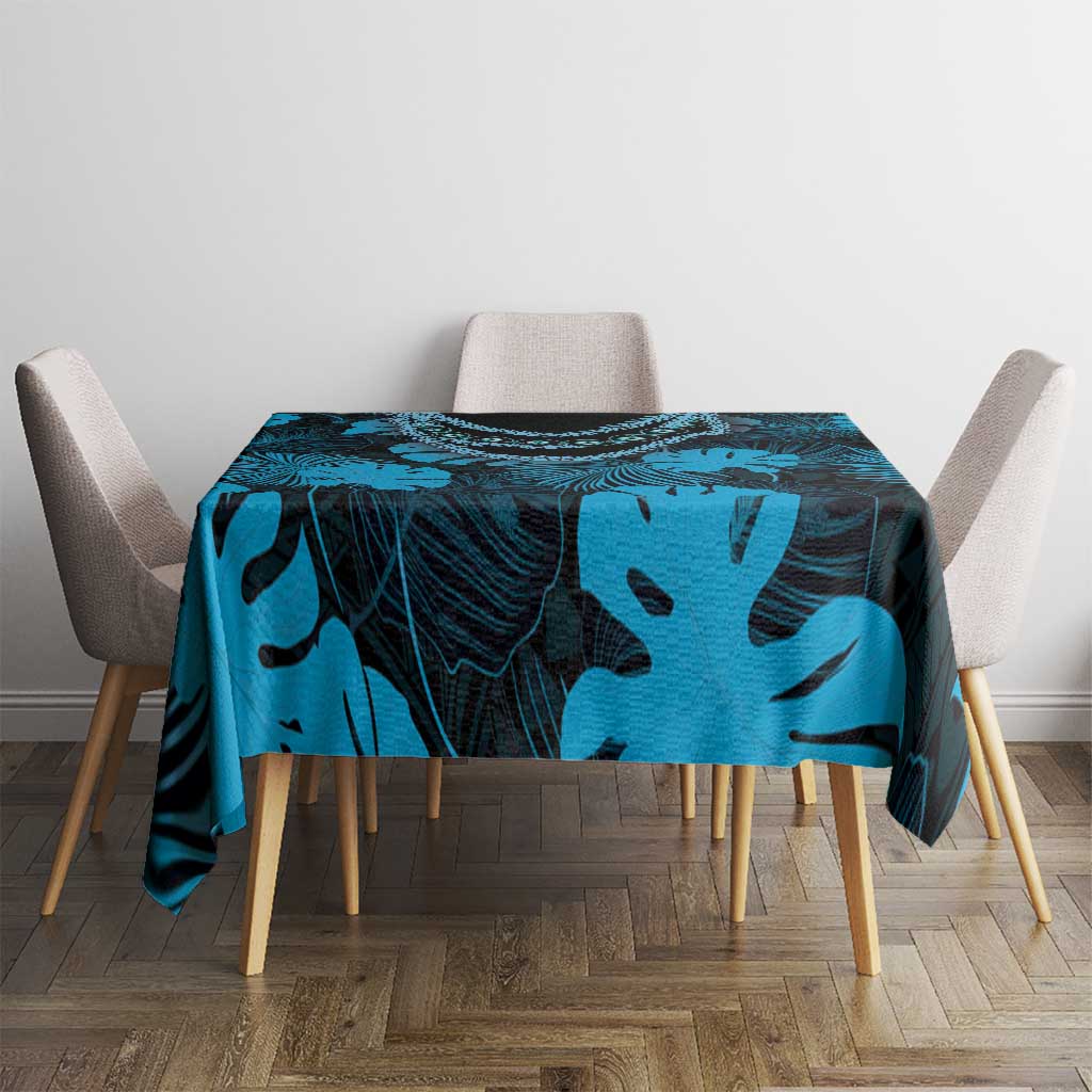 Blue Hawaii Kukui Nut Lei Tablecloth Hawaiian Pattern Monstera Tropical Vibes LT14 - Polynesian Pride