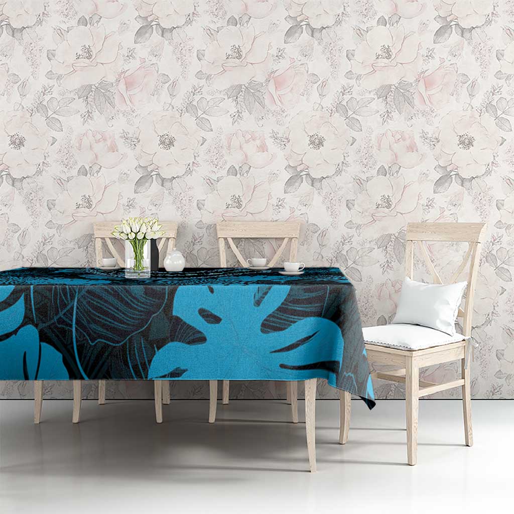 Blue Hawaii Kukui Nut Lei Tablecloth Hawaiian Pattern Monstera Tropical Vibes LT14 - Polynesian Pride