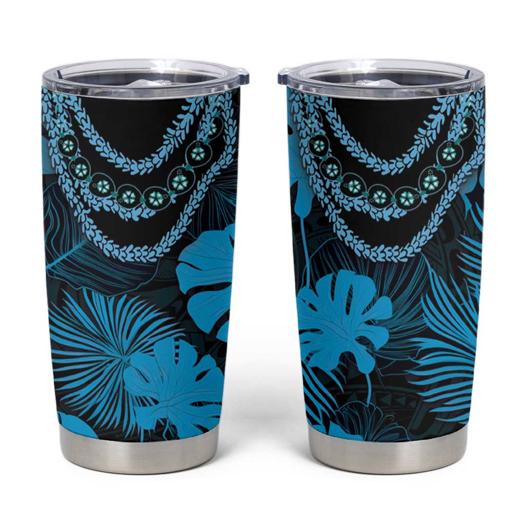 Blue Hawaii Kukui Nut Lei Tumbler Cup Hawaiian Pattern Monstera Tropical Vibes LT14 Blue - Polynesian Pride