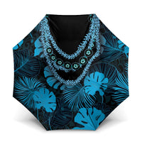 Blue Hawaii Kukui Nut Lei Umbrella Hawaiian Pattern Monstera Tropical Vibes LT14 One Size Folded 11.42 inch Opened Diameter 37.4 inch Blue - Polynesian Pride