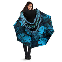 Blue Hawaii Kukui Nut Lei Umbrella Hawaiian Pattern Monstera Tropical Vibes LT14 - Polynesian Pride