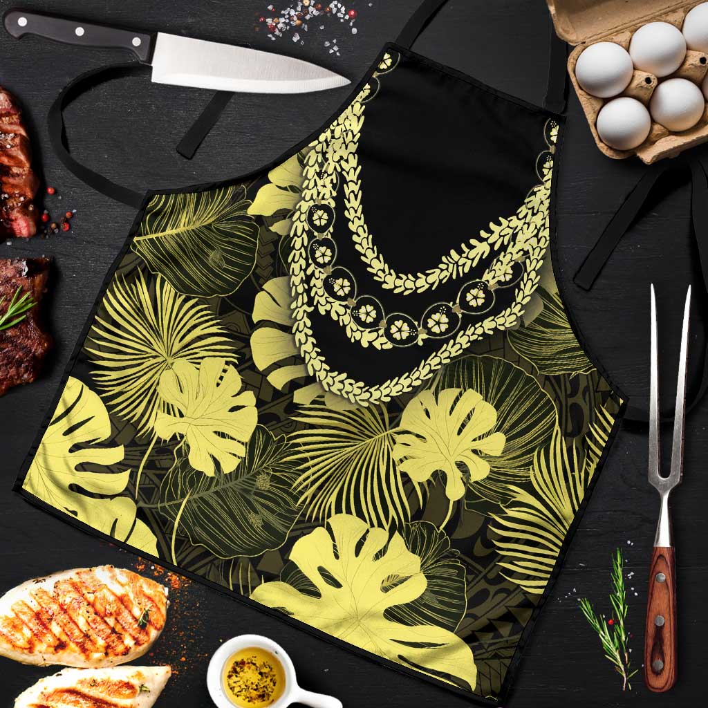Yellow Hawaii Kukui Nut Lei Apron Hawaiian Pattern Monstera Tropical Vibes LT14 Yellow - Polynesian Pride