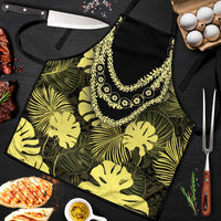 Yellow Hawaii Kukui Nut Lei Apron Hawaiian Pattern Monstera Tropical Vibes LT14 Yellow - Polynesian Pride