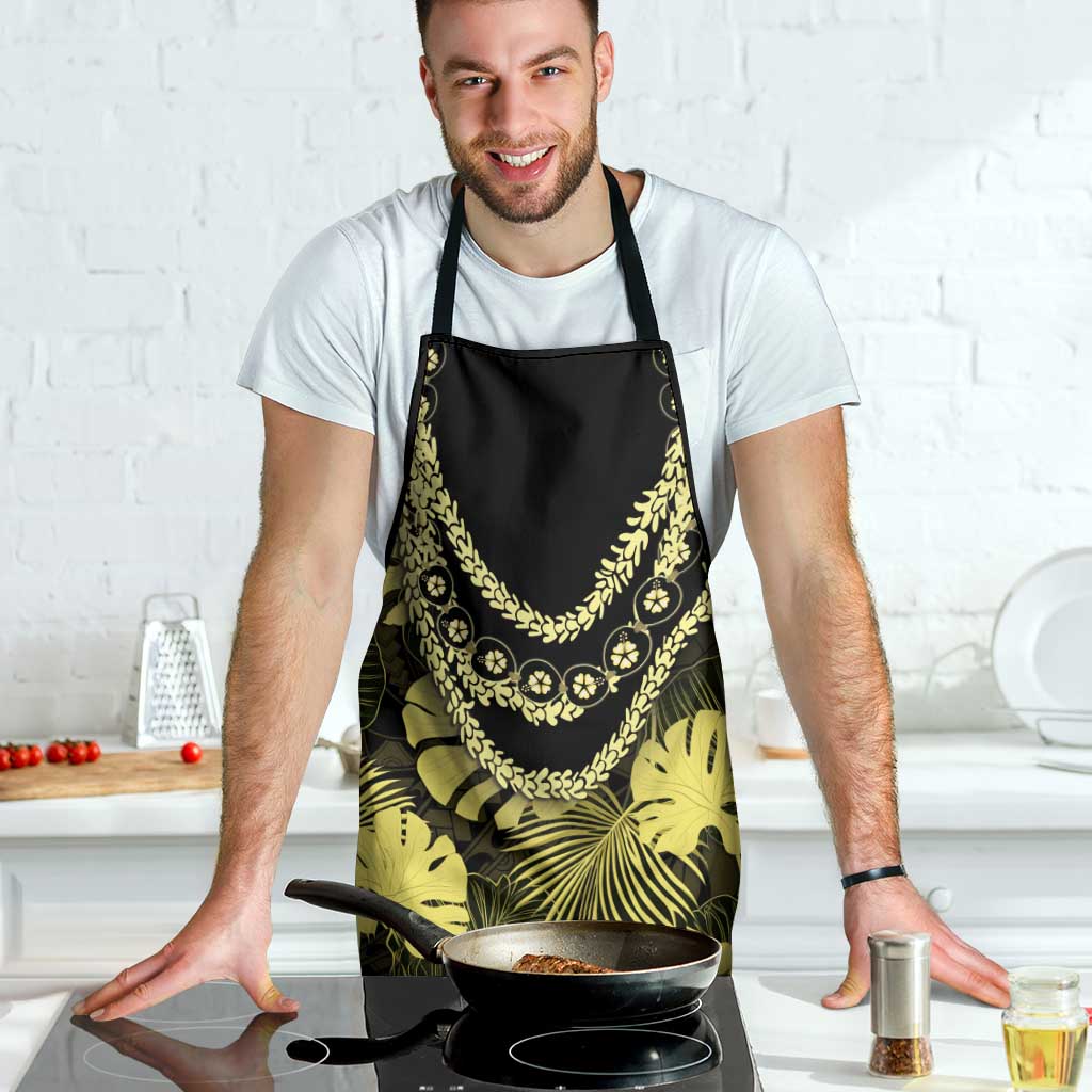 Yellow Hawaii Kukui Nut Lei Apron Hawaiian Pattern Monstera Tropical Vibes LT14 - Polynesian Pride