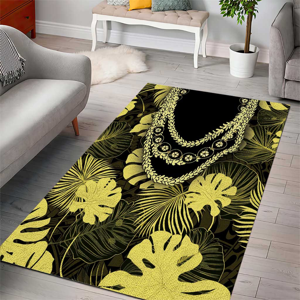 Yellow Hawaii Kukui Nut Lei Area Rug Hawaiian Pattern Monstera Tropical Vibes LT14 - Polynesian Pride