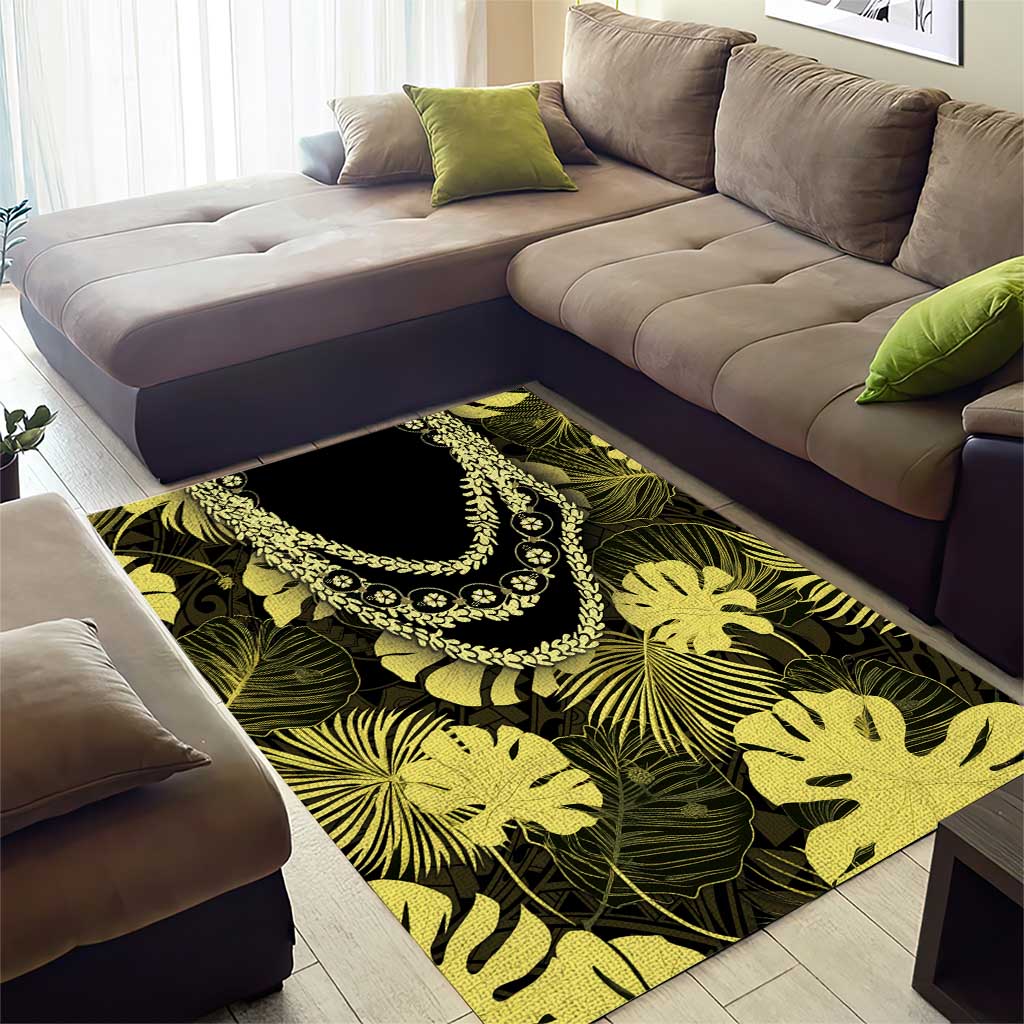 Yellow Hawaii Kukui Nut Lei Area Rug Hawaiian Pattern Monstera Tropical Vibes LT14 - Polynesian Pride