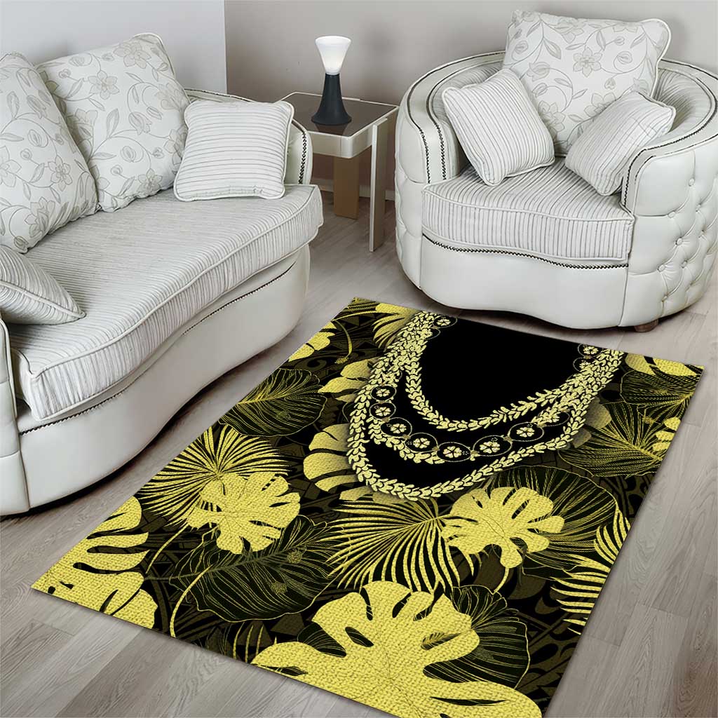 Yellow Hawaii Kukui Nut Lei Area Rug Hawaiian Pattern Monstera Tropical Vibes LT14 - Polynesian Pride