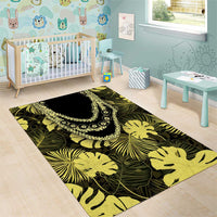 Yellow Hawaii Kukui Nut Lei Area Rug Hawaiian Pattern Monstera Tropical Vibes LT14 - Polynesian Pride