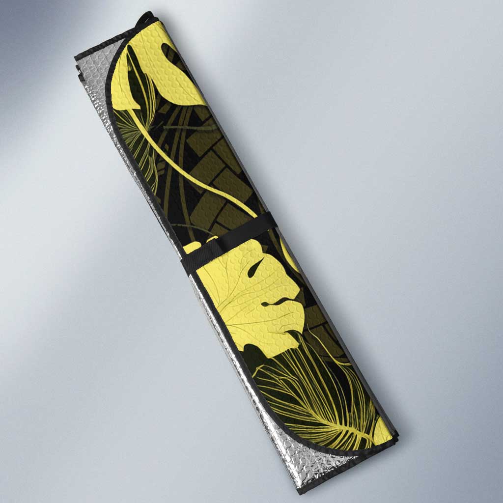 Yellow Hawaii Kukui Nut Lei Auto Sun Shade Hawaiian Pattern Monstera Tropical Vibes LT14 - Polynesian Pride