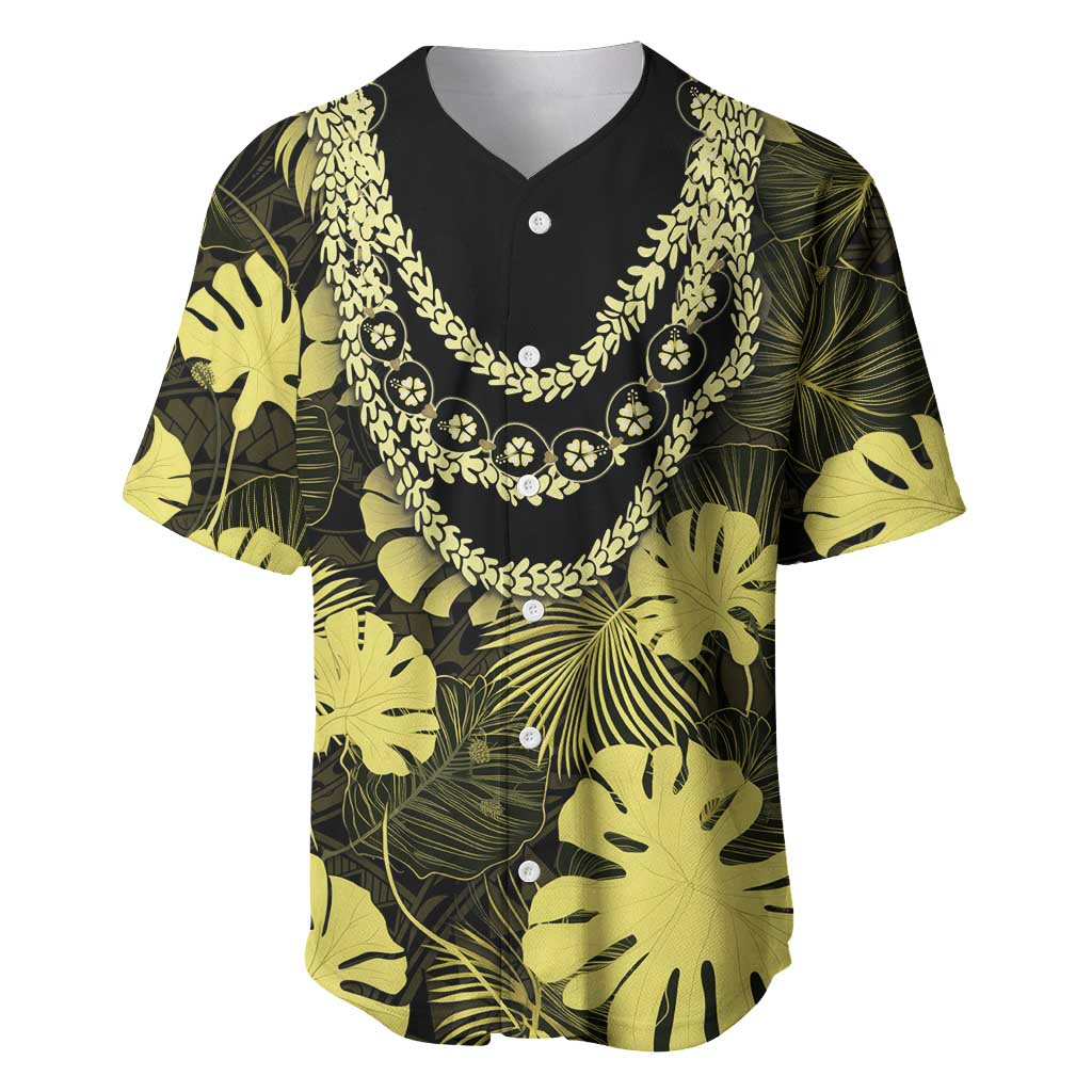 Yellow Hawaii Kukui Nut Lei Baseball Jersey Hawaiian Pattern Monstera Tropical Vibes LT14 Yellow - Polynesian Pride