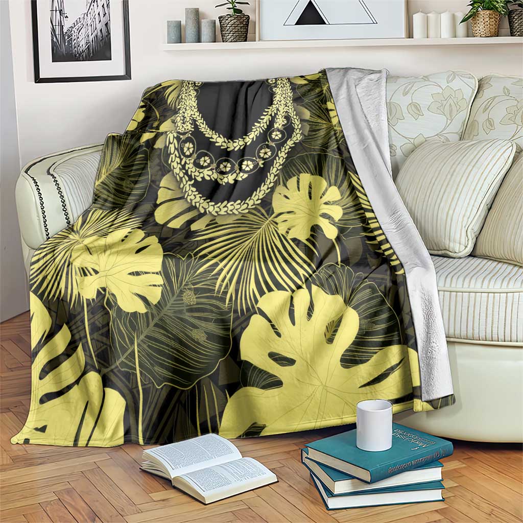 Yellow Hawaii Kukui Nut Lei Blanket Hawaiian Pattern Monstera Tropical Vibes LT14 Yellow - Polynesian Pride