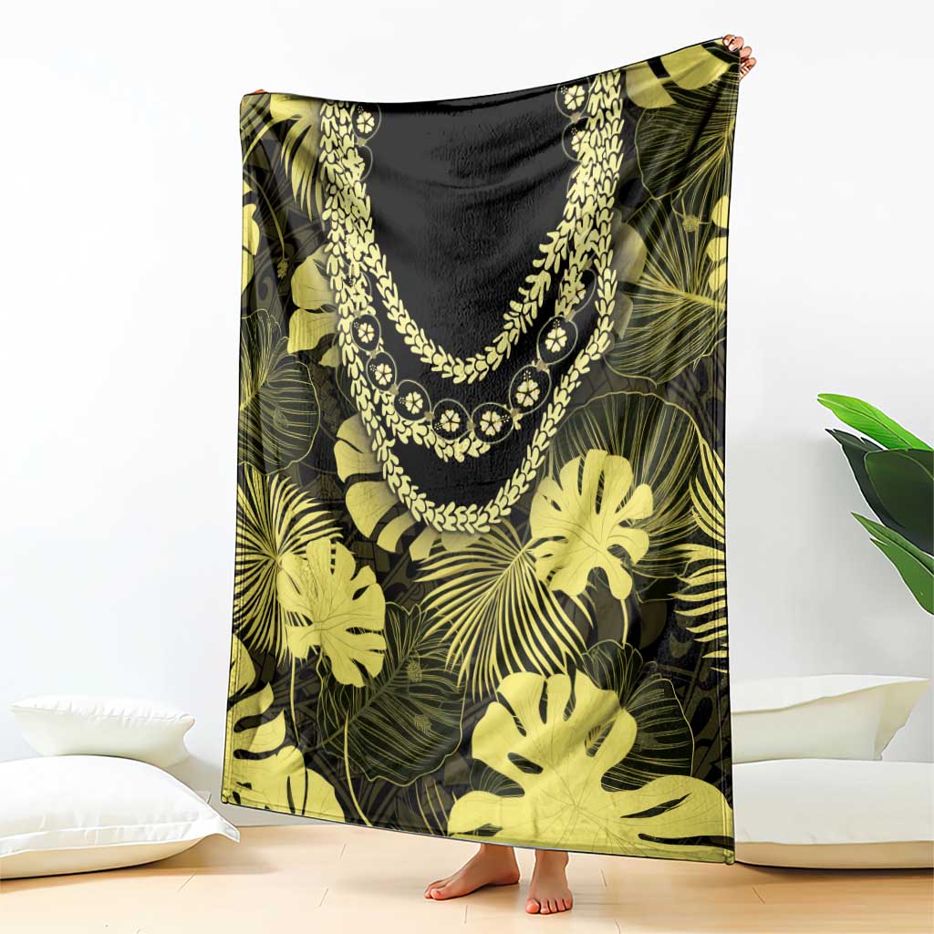 Yellow Hawaii Kukui Nut Lei Blanket Hawaiian Pattern Monstera Tropical Vibes LT14 - Polynesian Pride