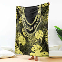 Yellow Hawaii Kukui Nut Lei Blanket Hawaiian Pattern Monstera Tropical Vibes LT14 - Polynesian Pride