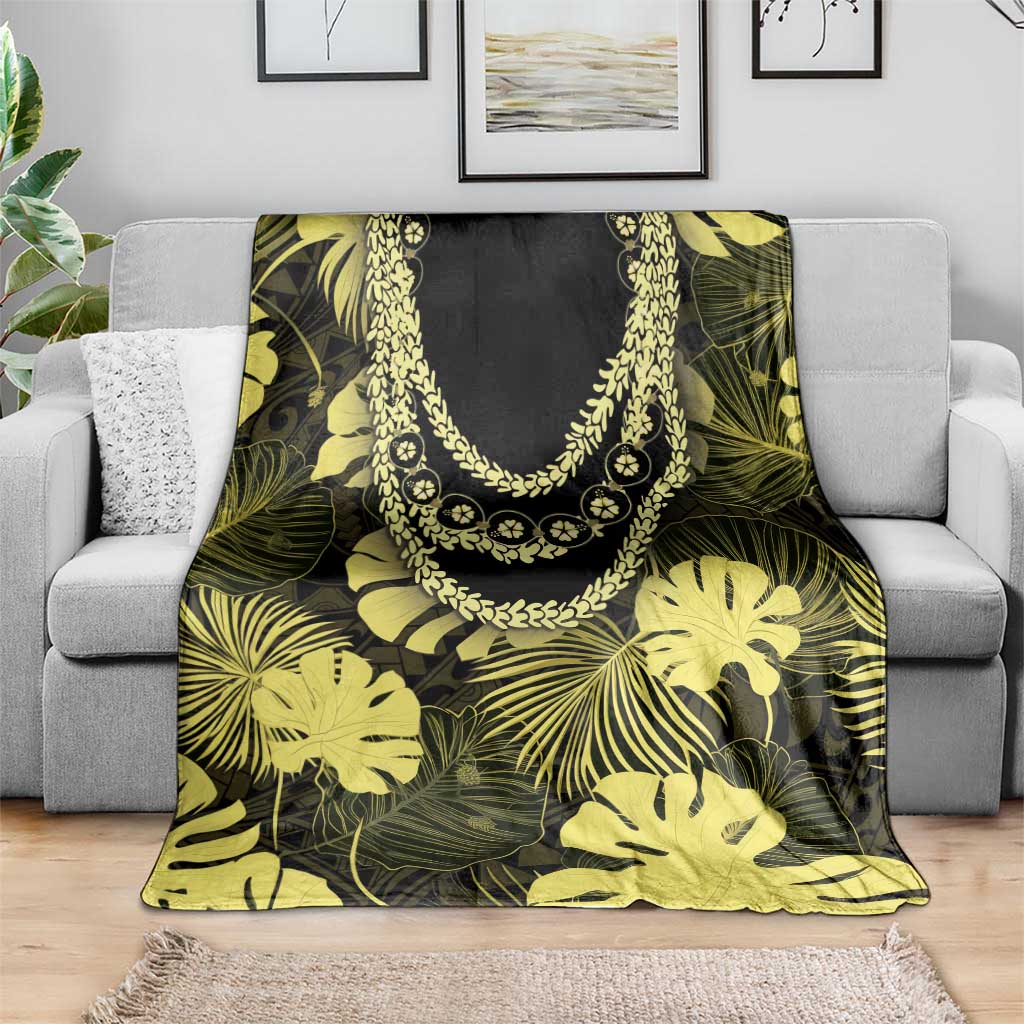 Yellow Hawaii Kukui Nut Lei Blanket Hawaiian Pattern Monstera Tropical Vibes LT14 - Polynesian Pride