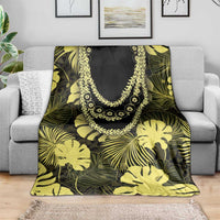 Yellow Hawaii Kukui Nut Lei Blanket Hawaiian Pattern Monstera Tropical Vibes LT14 - Polynesian Pride