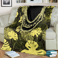 Yellow Hawaii Kukui Nut Lei Blanket Hawaiian Pattern Monstera Tropical Vibes LT14 - Polynesian Pride