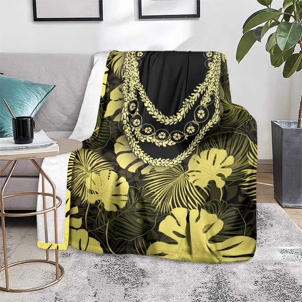 Yellow Hawaii Kukui Nut Lei Blanket Hawaiian Pattern Monstera Tropical Vibes LT14 - Polynesian Pride