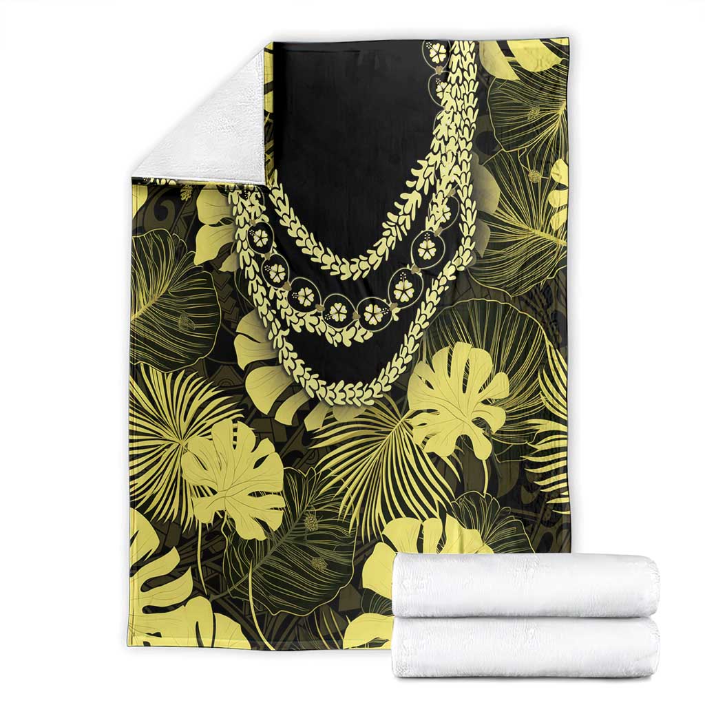 Yellow Hawaii Kukui Nut Lei Blanket Hawaiian Pattern Monstera Tropical Vibes LT14 - Polynesian Pride