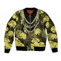 Yellow Hawaii Kukui Nut Lei Bomber Jacket Hawaiian Pattern Monstera Tropical Vibes LT14 Unisex Yellow - Polynesian Pride