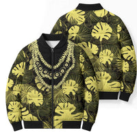 Yellow Hawaii Kukui Nut Lei Bomber Puffer Jacket Hawaiian Pattern Monstera Tropical Vibes LT14 - Polynesian Pride