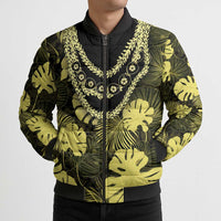 Yellow Hawaii Kukui Nut Lei Bomber Puffer Jacket Hawaiian Pattern Monstera Tropical Vibes LT14 - Polynesian Pride