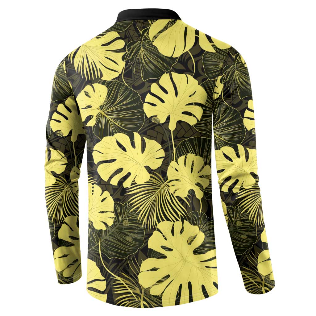 Yellow Hawaii Kukui Nut Lei Button Sweatshirt Hawaiian Pattern Monstera Tropical Vibes LT14 - Polynesian Pride