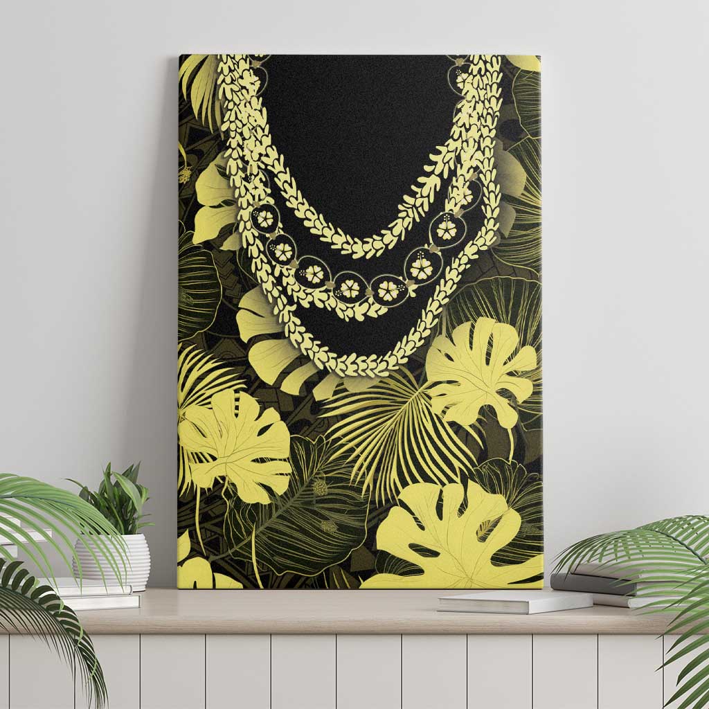 Yellow Hawaii Kukui Nut Lei Canvas Wall Art Hawaiian Pattern Monstera Tropical Vibes LT14 - Polynesian Pride