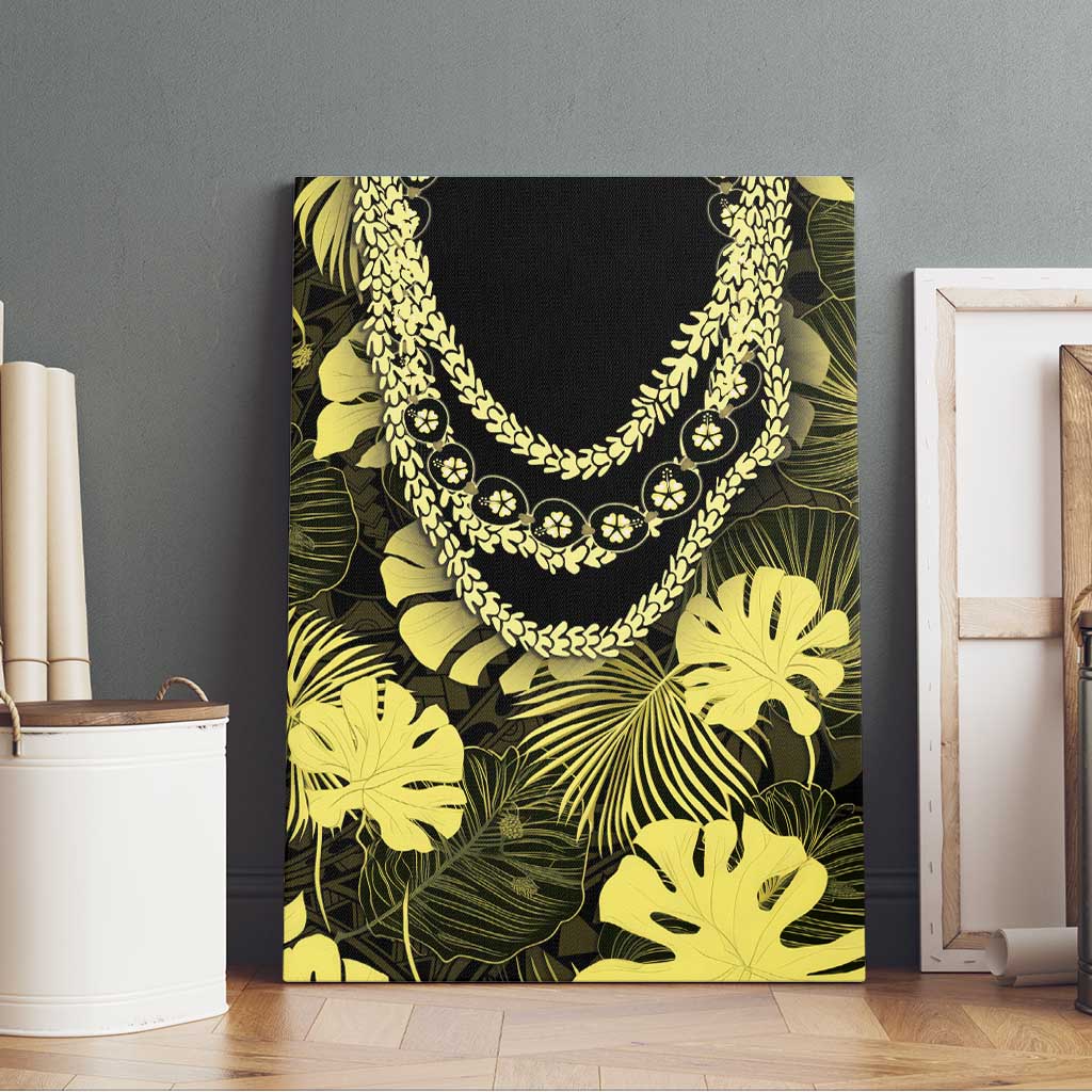 Yellow Hawaii Kukui Nut Lei Canvas Wall Art Hawaiian Pattern Monstera Tropical Vibes LT14 - Polynesian Pride
