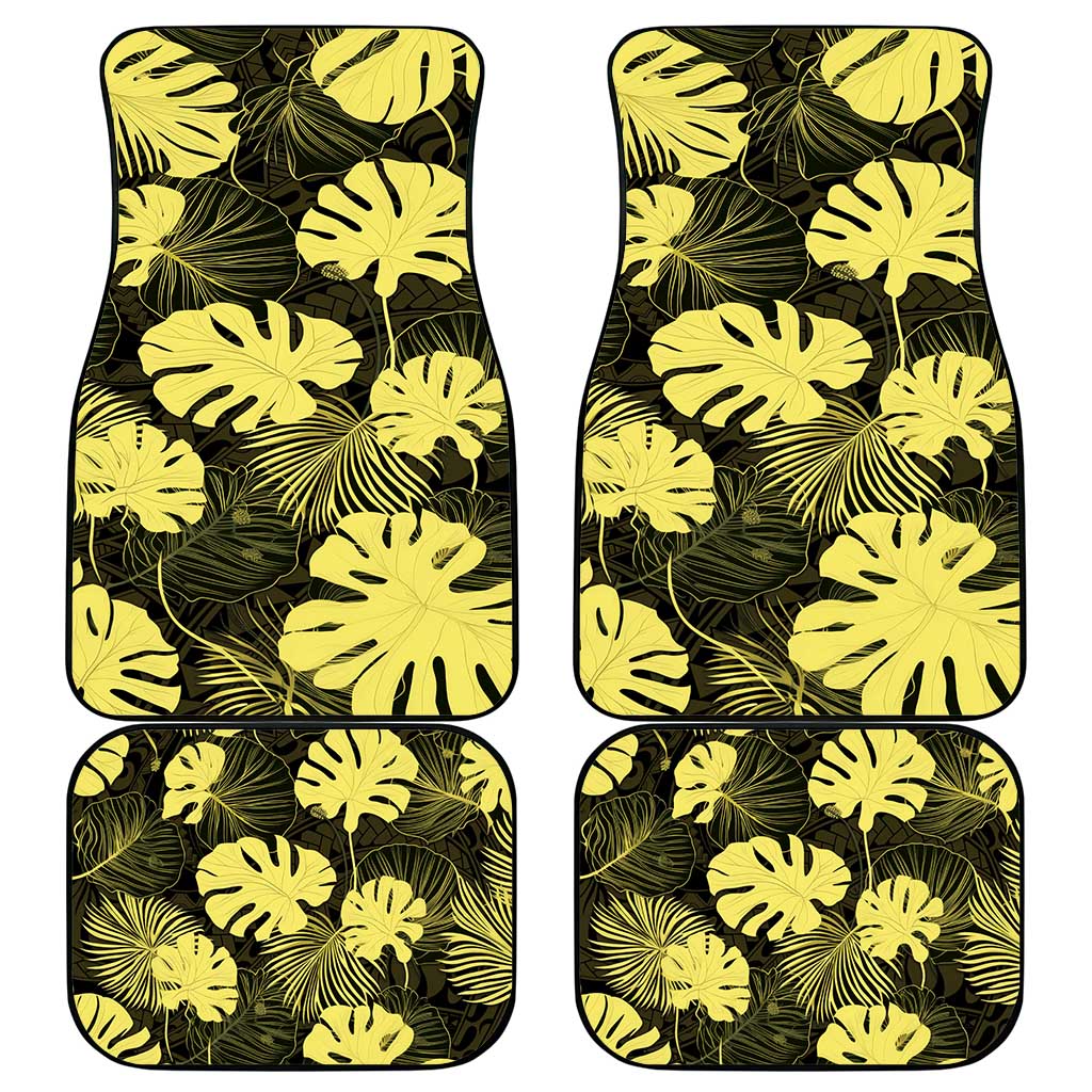 Yellow Hawaii Kukui Nut Lei Car Mats Hawaiian Pattern Monstera Tropical Vibes LT14 - Polynesian Pride