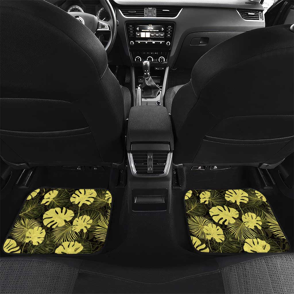 Yellow Hawaii Kukui Nut Lei Car Mats Hawaiian Pattern Monstera Tropical Vibes LT14 Set 2pcs - Back Yellow - Polynesian Pride
