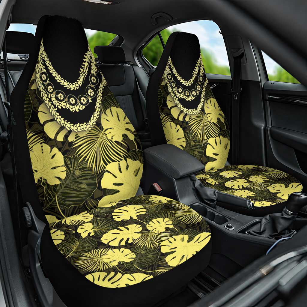 Yellow Hawaii Kukui Nut Lei Car Seat Cover Hawaiian Pattern Monstera Tropical Vibes LT14 One Size Yellow - Polynesian Pride