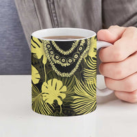 Yellow Hawaii Kukui Nut Lei Ceramic Mug Hawaiian Pattern Monstera Tropical Vibes LT14 - Polynesian Pride