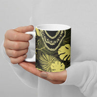 Yellow Hawaii Kukui Nut Lei Ceramic Mug Hawaiian Pattern Monstera Tropical Vibes LT14 - Polynesian Pride