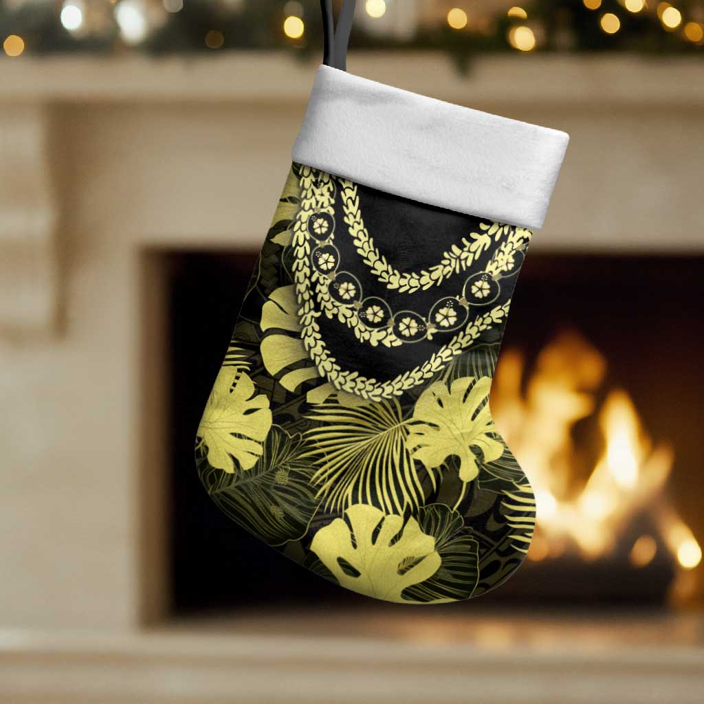 Yellow Hawaii Kukui Nut Lei Christmas Stocking Hawaiian Pattern Monstera Tropical Vibes LT14 Set of 2 Yellow - Polynesian Pride