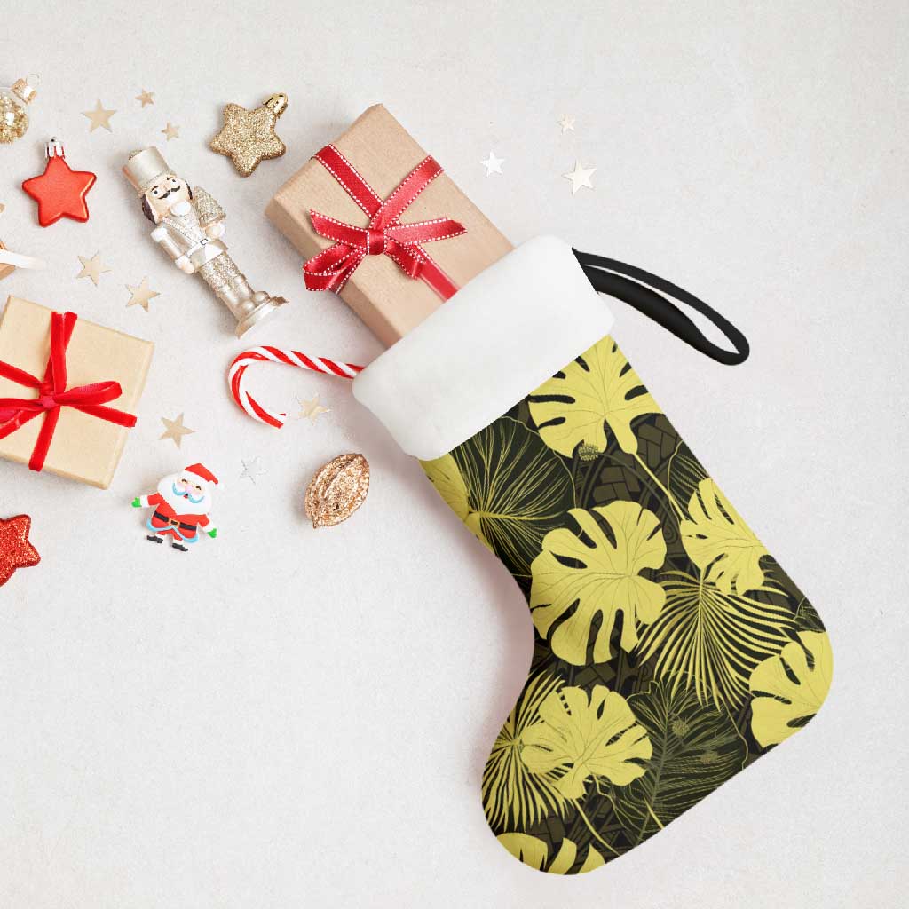 Yellow Hawaii Kukui Nut Lei Christmas Stocking Hawaiian Pattern Monstera Tropical Vibes LT14 - Polynesian Pride