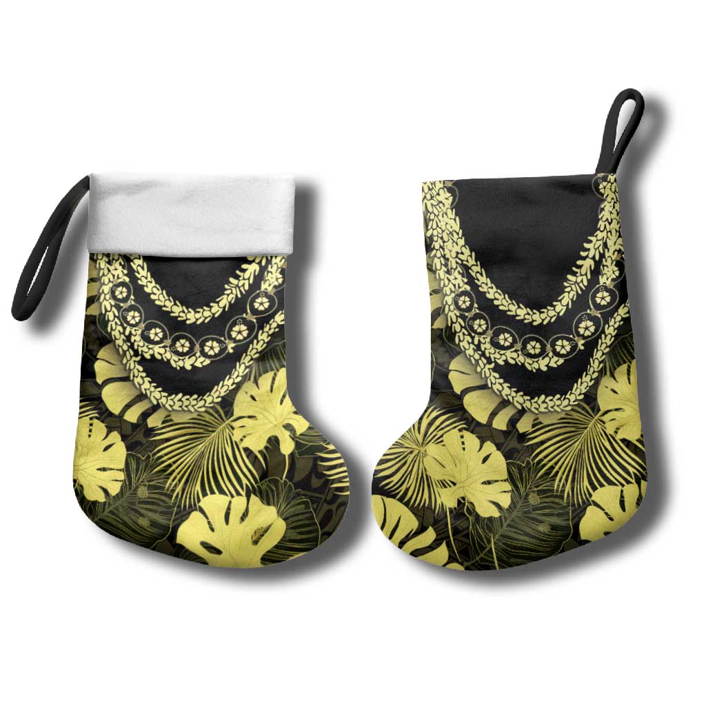 Yellow Hawaii Kukui Nut Lei Christmas Stocking Hawaiian Pattern Monstera Tropical Vibes LT14 - Polynesian Pride