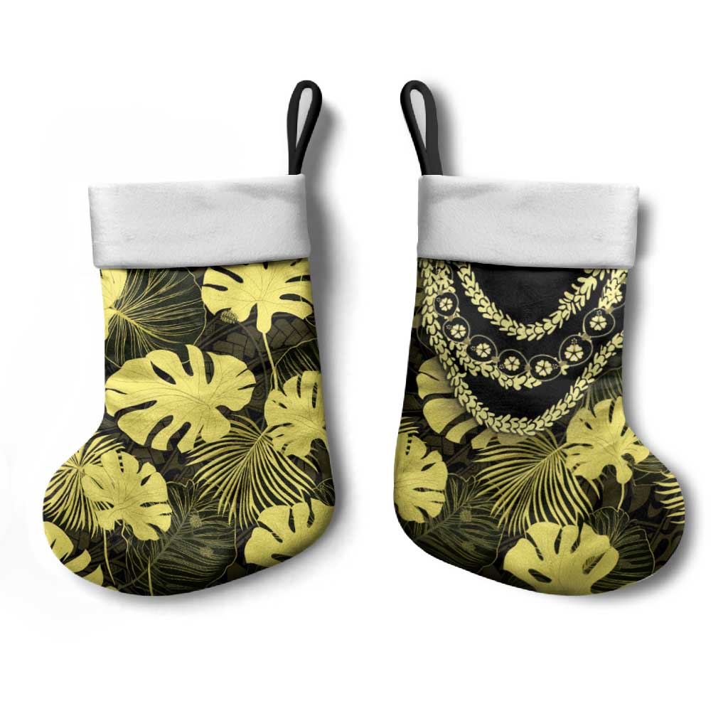 Yellow Hawaii Kukui Nut Lei Christmas Stocking Hawaiian Pattern Monstera Tropical Vibes LT14 - Polynesian Pride