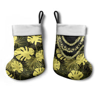 Yellow Hawaii Kukui Nut Lei Christmas Stocking Hawaiian Pattern Monstera Tropical Vibes LT14 - Polynesian Pride