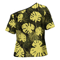 Yellow Hawaii Kukui Nut Lei Cross Shoulder Shirt Hawaiian Pattern Monstera Tropical Vibes LT14 - Polynesian Pride