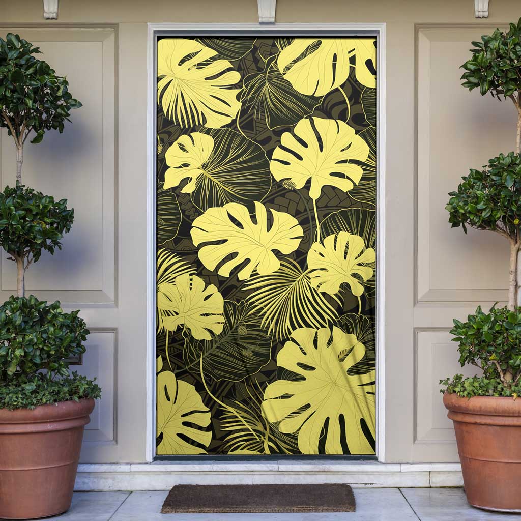 Yellow Hawaii Kukui Nut Lei Door Cover Hawaiian Pattern Monstera Tropical Vibes LT14 Yellow - Polynesian Pride