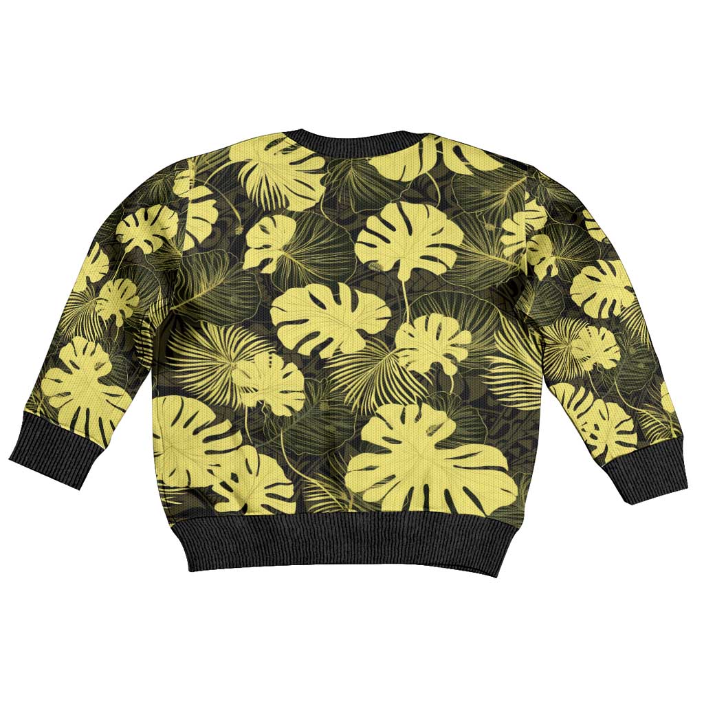 Yellow Hawaii Kukui Nut Lei Kid Ugly Christmas Sweater Hawaiian Pattern Monstera Tropical Vibes LT14 - Polynesian Pride