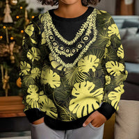 Yellow Hawaii Kukui Nut Lei Kid Ugly Christmas Sweater Hawaiian Pattern Monstera Tropical Vibes LT14 - Polynesian Pride