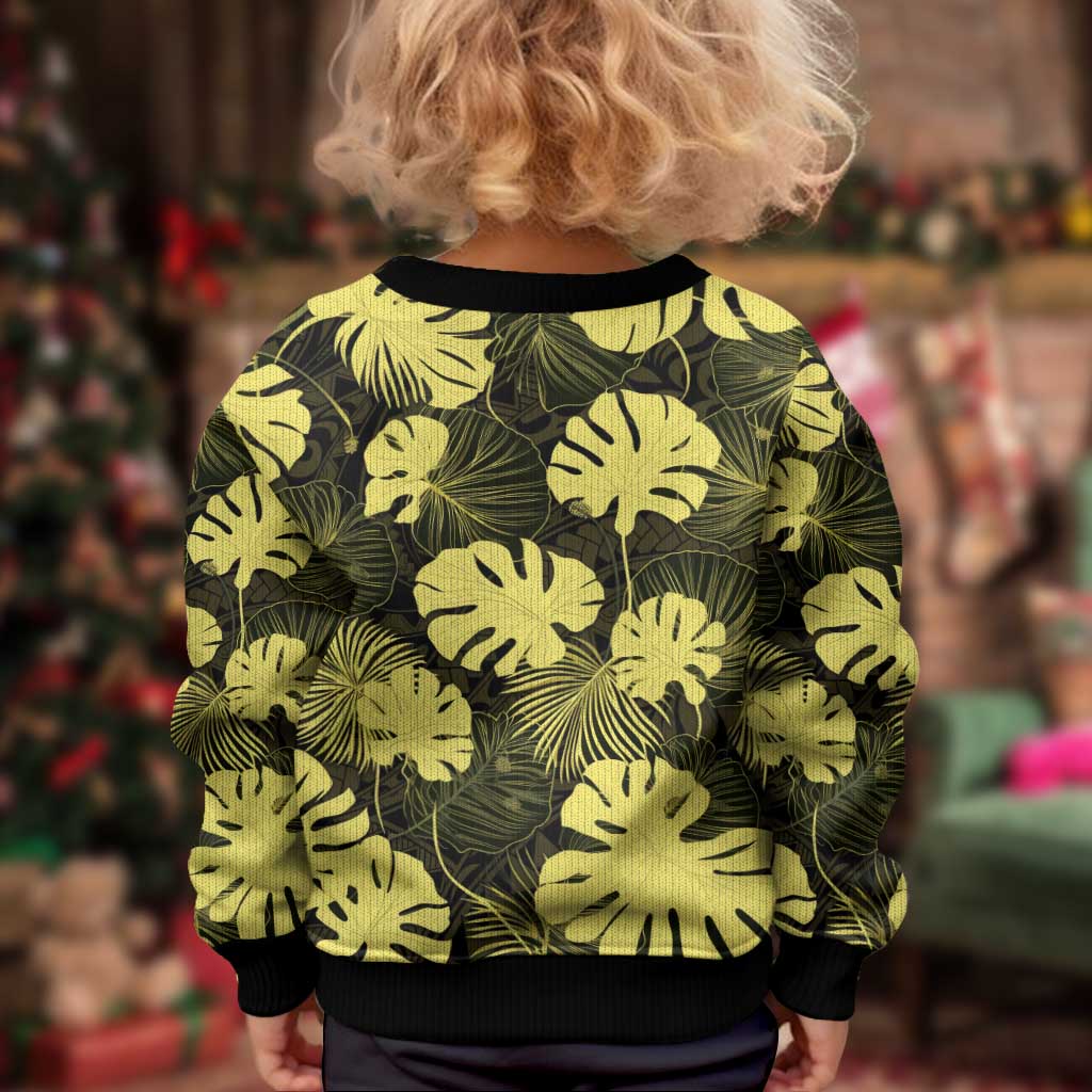 Yellow Hawaii Kukui Nut Lei Kid Ugly Christmas Sweater Hawaiian Pattern Monstera Tropical Vibes LT14 - Polynesian Pride